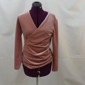 Sundance Stretch velvet rose ruched fax wrap top sz S